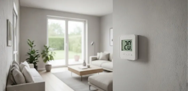 Termóstato indicando a temperatura ideal numa casa durante o inverno